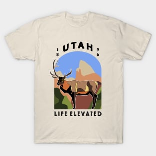 Life Elevated Utah T-Shirt with Rocky Mountain Elk and Zion National Park T-Shirt